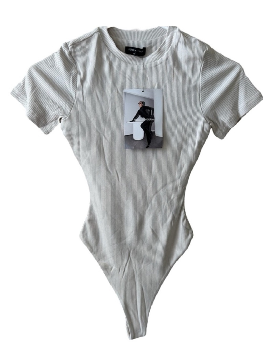 nwot Naked Wardrobe Cream Short Sleeve Ribbed Bodysuit XS